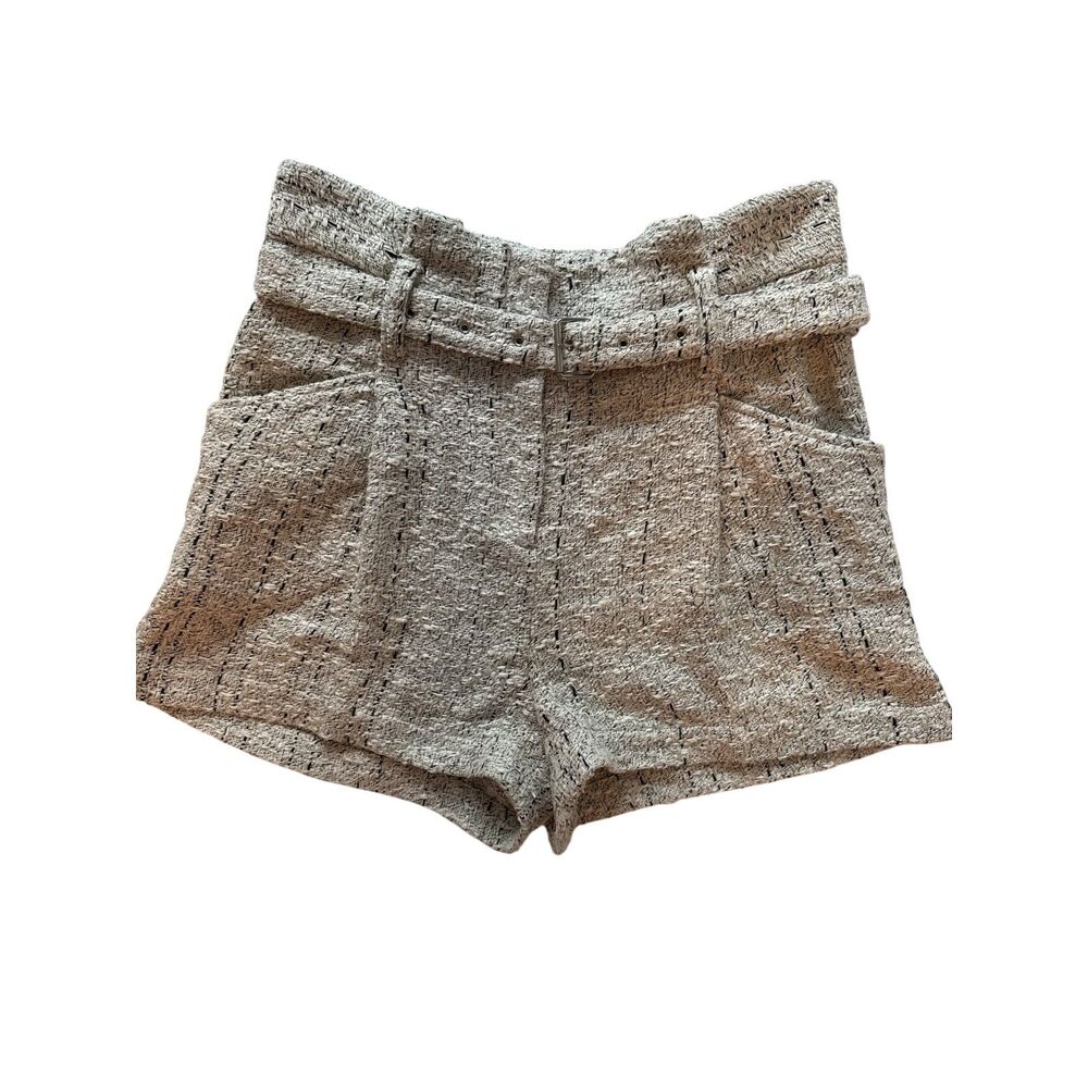 IRO Belted Tweed Shorts Beige Black Bouclé High Waisted Utility FR 42 US 10